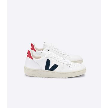 Veja V-10 LEATHER Women's Sneakers White/Black/Red | CA 664NWY